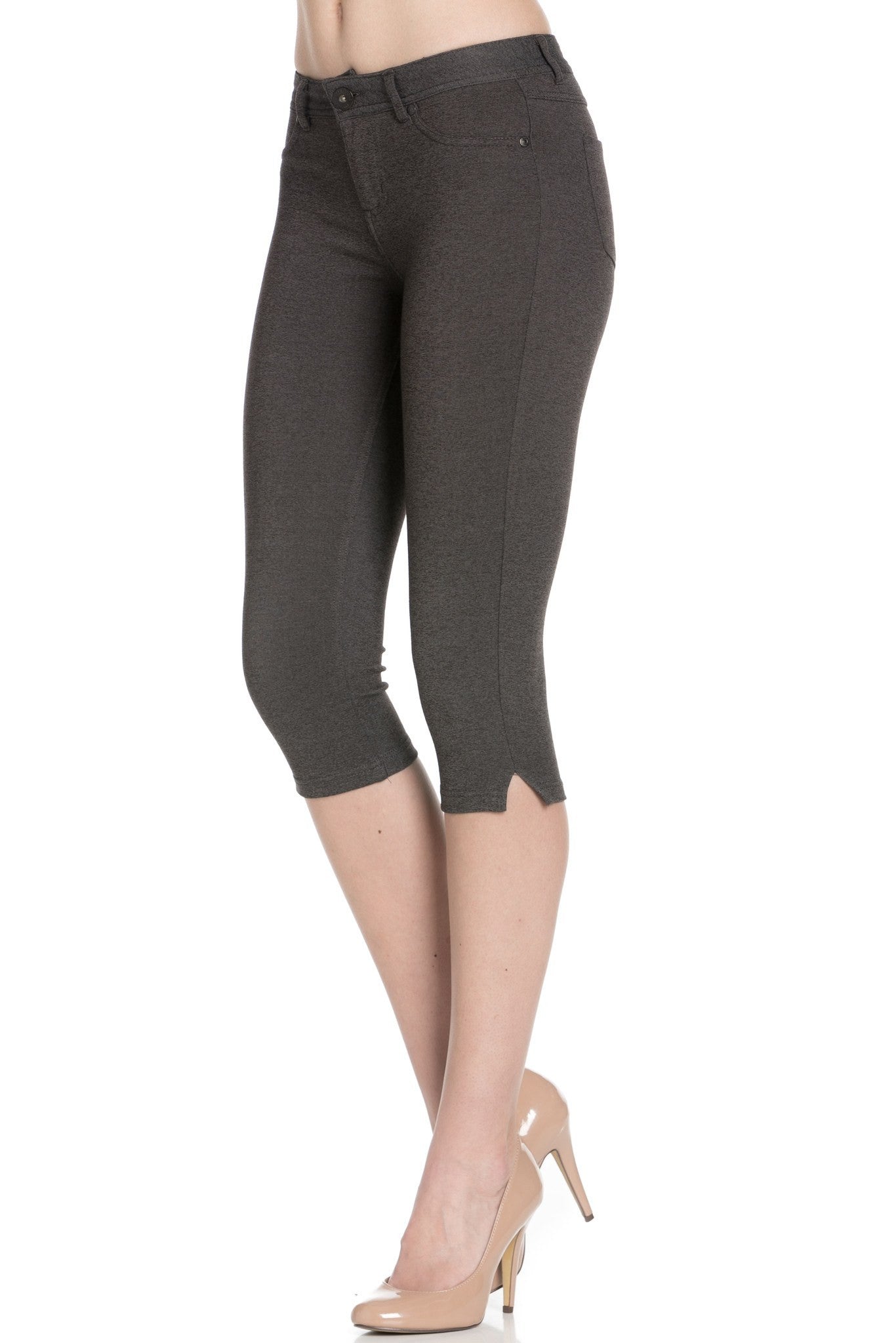 Poplooks Women's 4 Way Stretchy Ponte Knit Capri Skinny Jeans (Charcoal)