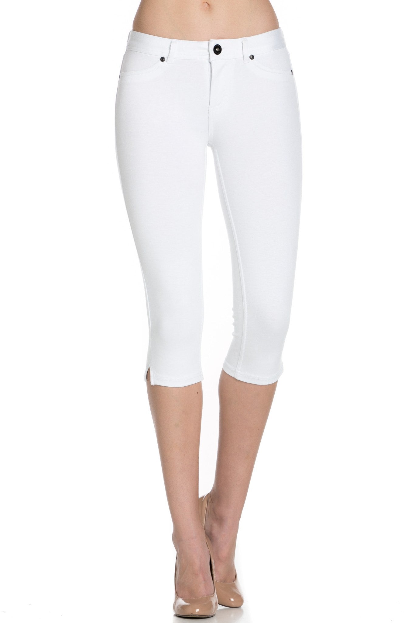 4 Way Stretchy Ponte Knit Capri Skinny Jeans (White)